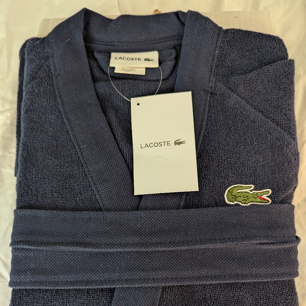 LACOSTE Home Logo Patch Classic Pique Bath Robe Size Large
